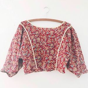 Handmade Vintage Prairie Floral Cropped Blouse